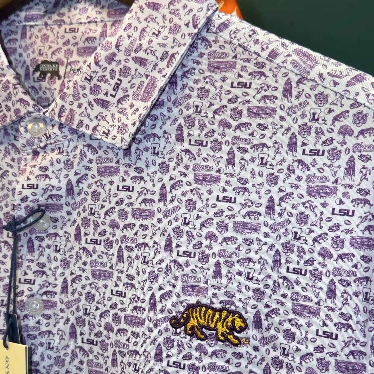 Onward Reserve LSU Icon Printed Performance Polo (White)
