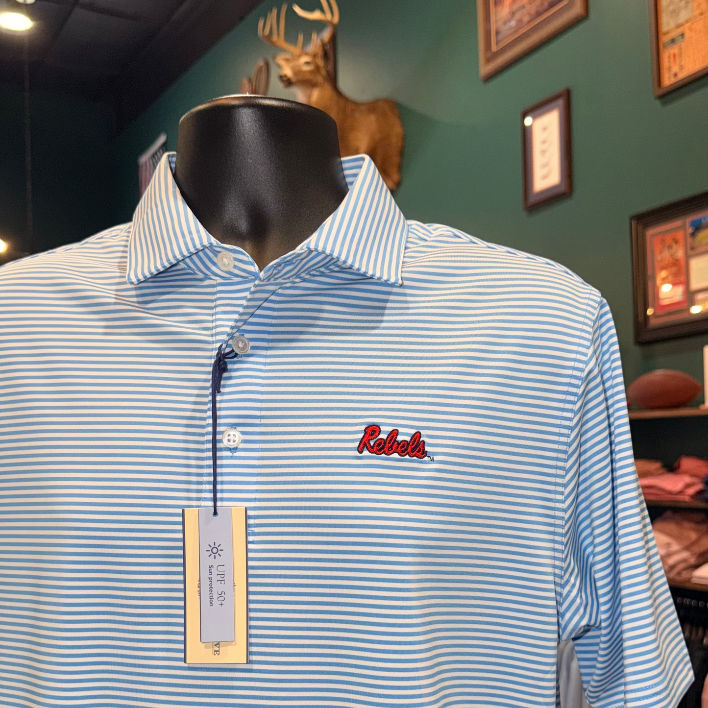 Onward Reserve Ole Miss “Rebels” Echo Stripe Performance Polo (Sky)