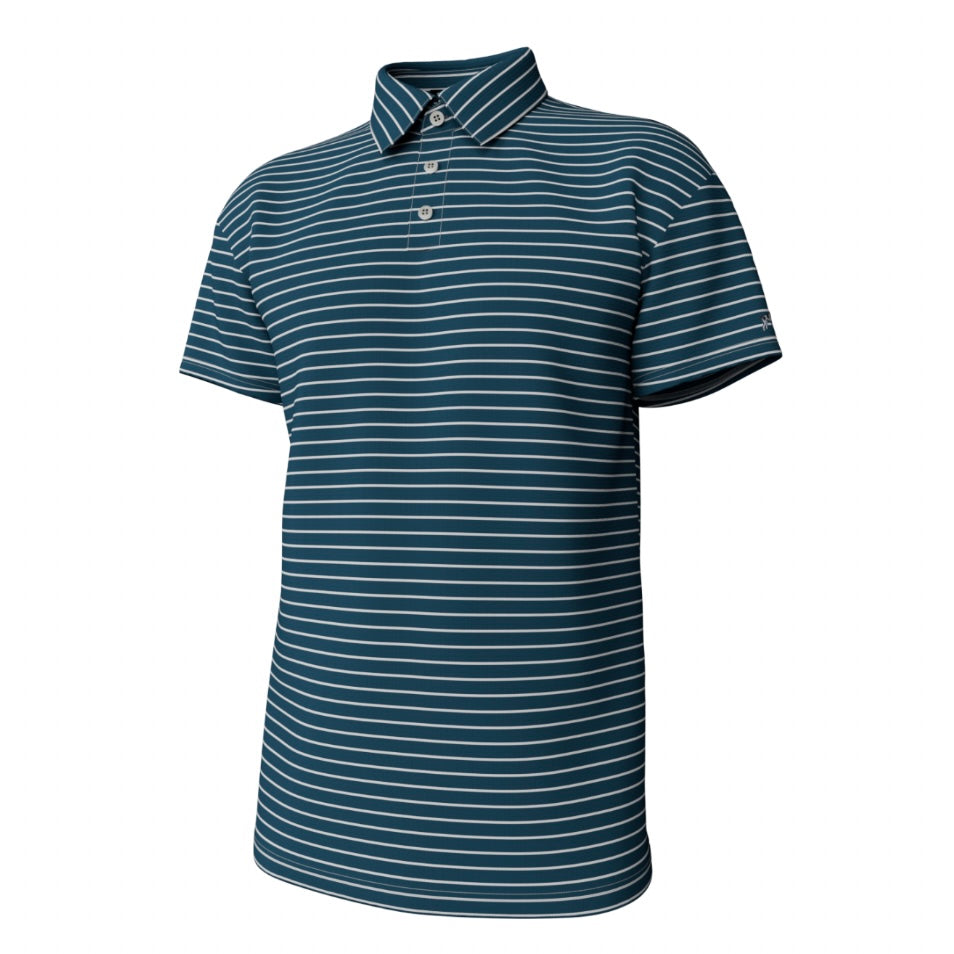 SouthernPoint Co. Horizon Stripe Performance Polo (Mallard Blue/White)