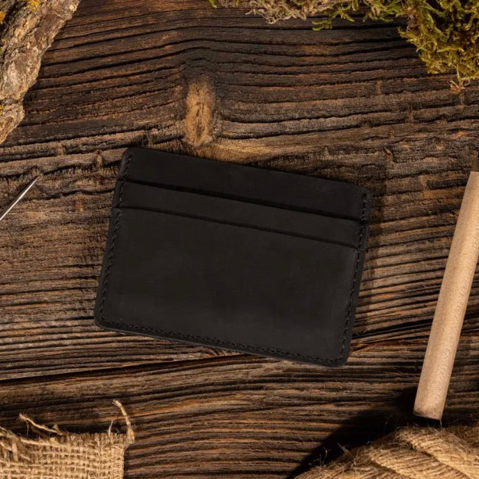 Leather Card Holder Wallet- Black