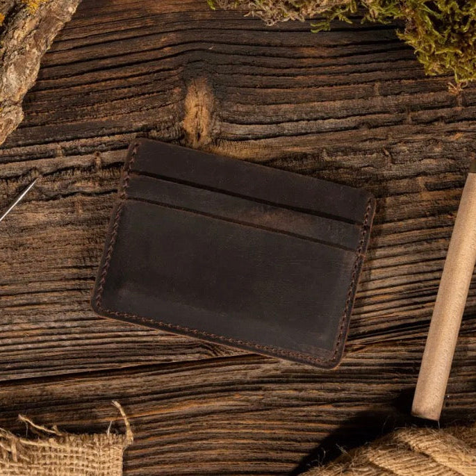 Leather Card Holder Wallet- Dark Brown