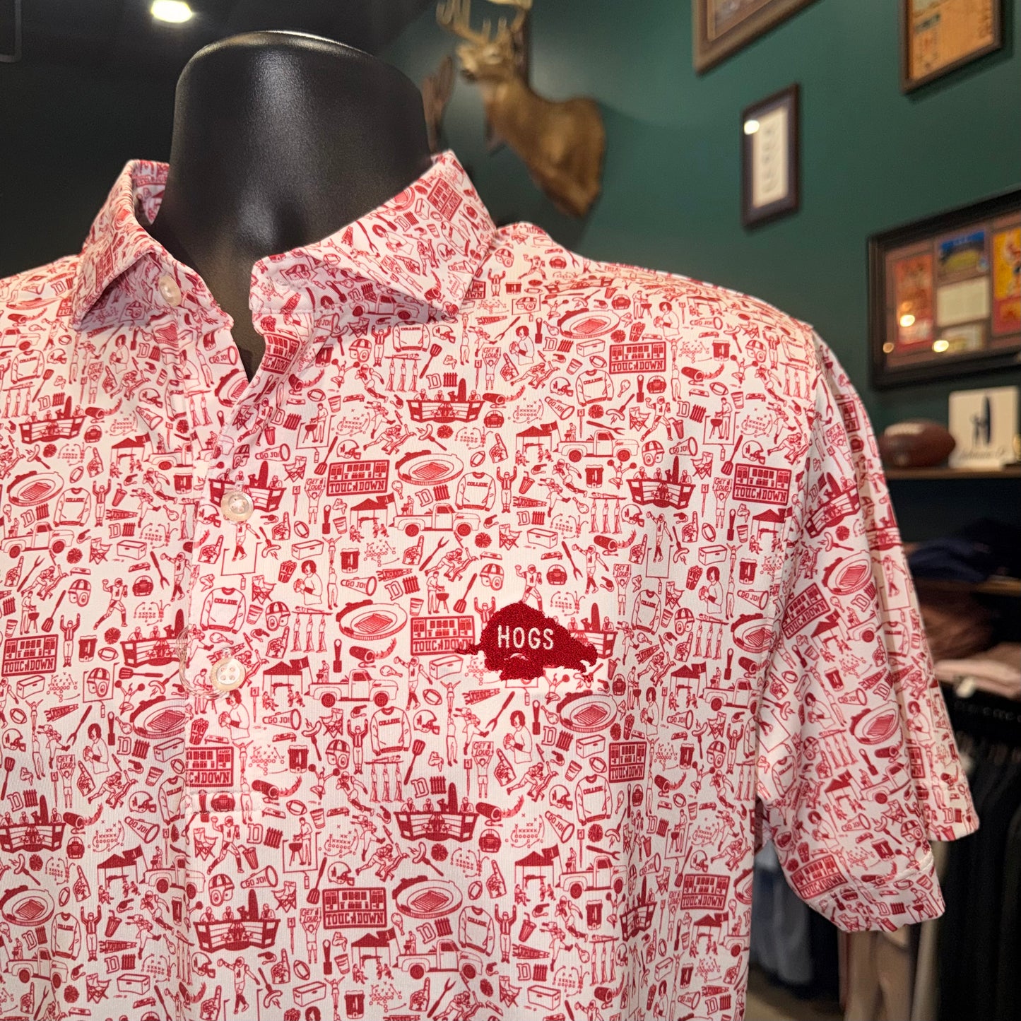 Johnnie-O Arkansas Tailgater Printed Polo (White)