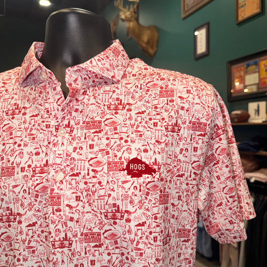 Johnnie-O Arkansas “Hogs”Tailgater Printed Polo (White)