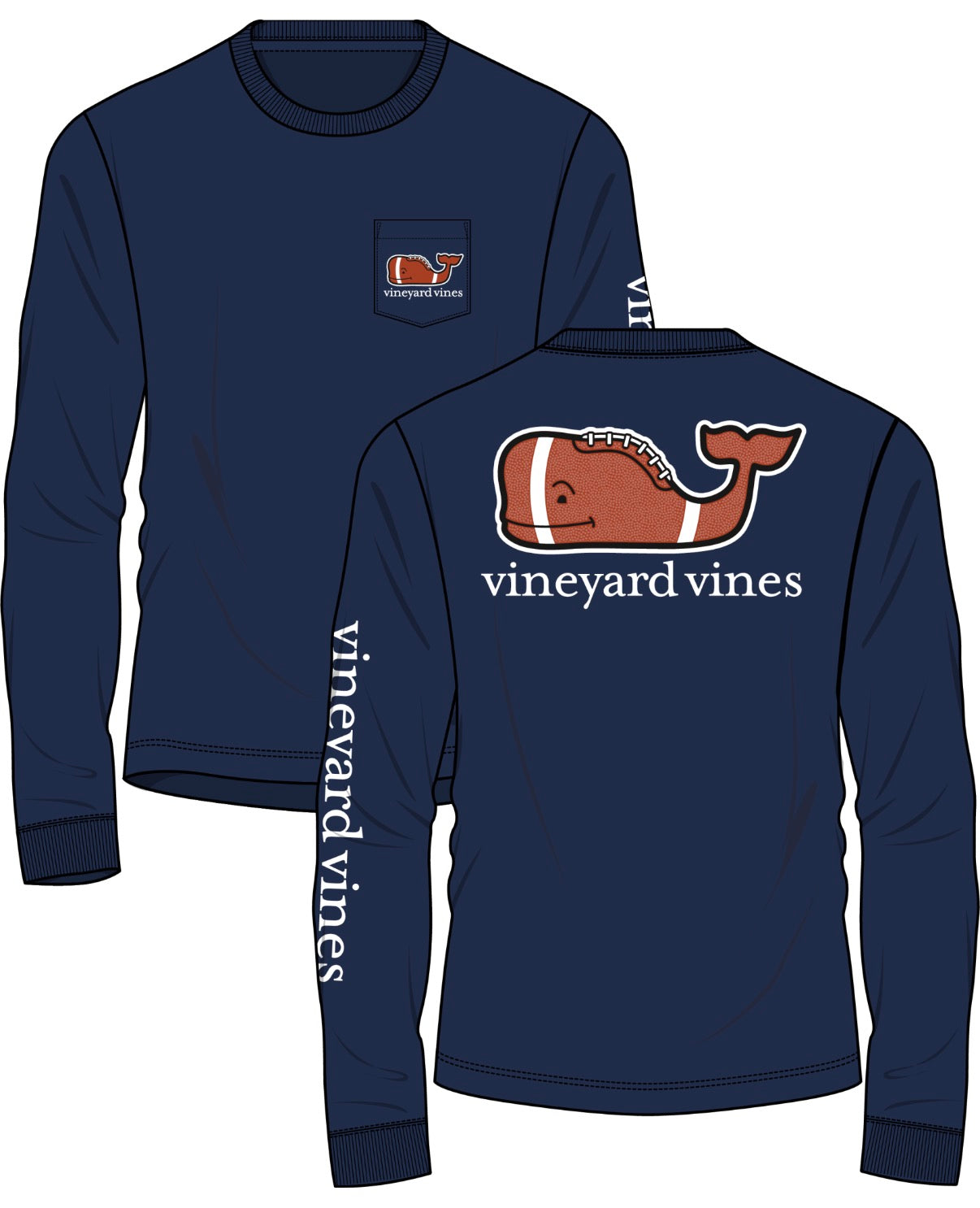 Vineyard Vines Football Whale LS Pocket Tee (Blue Blazer)