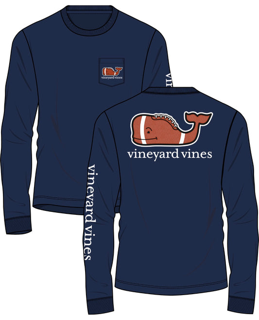 Vineyard Vines Football Whale LS Pocket Tee (Blue Blazer)