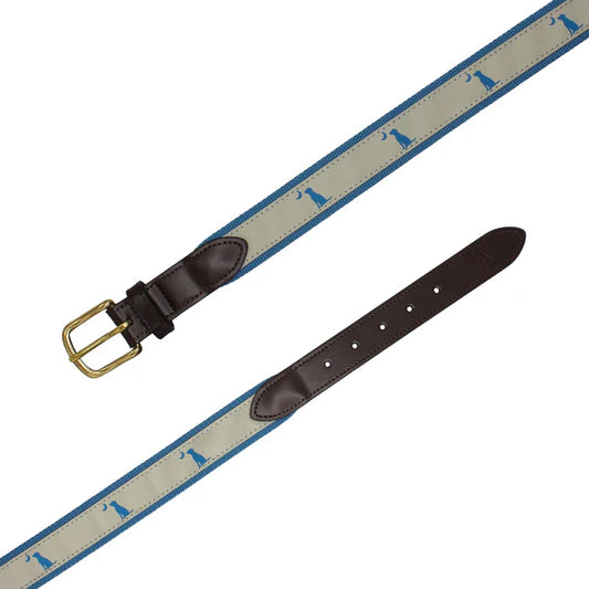 Local Boy Ribbon Belt (Khaki/Blue Dog & Moon)
