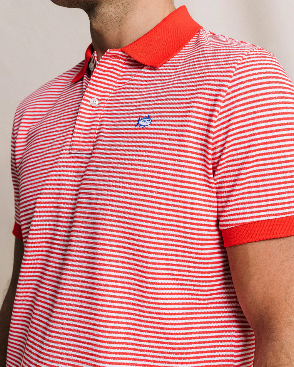 Southern Tide Stripped Skipjack Polo- Channel Marker Red