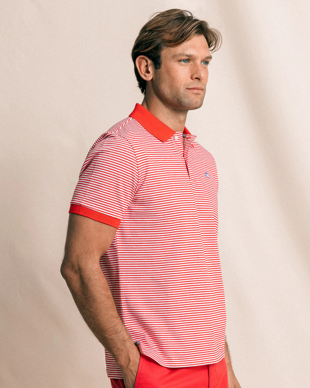 Southern Tide Stripped Skipjack Polo- Channel Marker Red