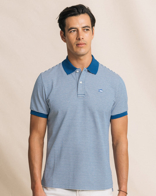 Southern Tide Stripped Skipjack Polo- Nautical Blue
