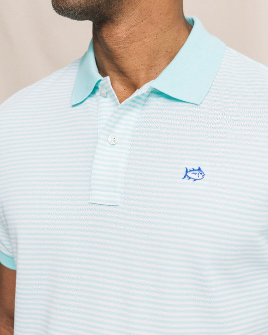 Southern Tide Stripped Skipjack Polo- Shore Blue
