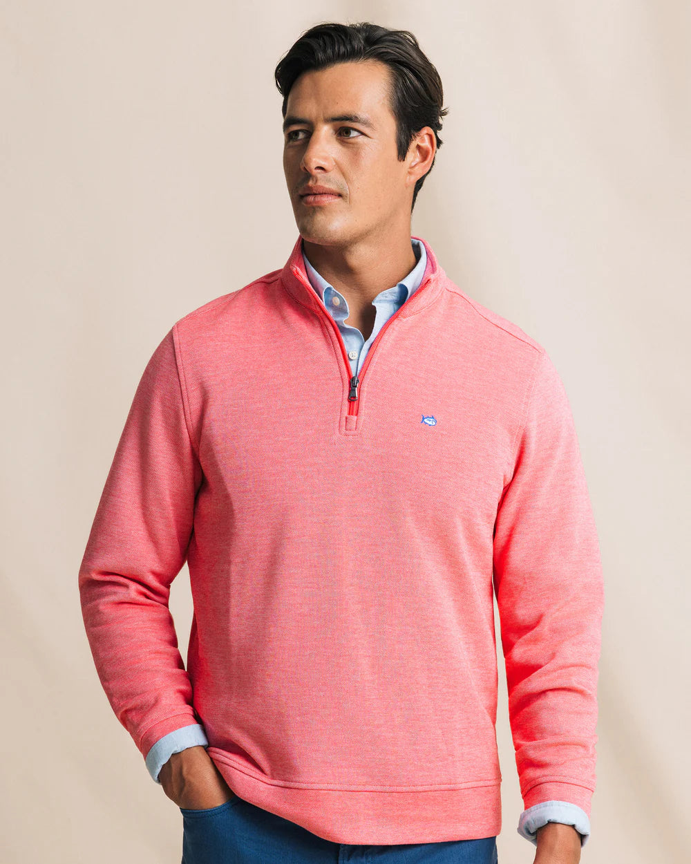 Southern Tide Sandy Cover Pique Quarter Zip- Channel Marker Red