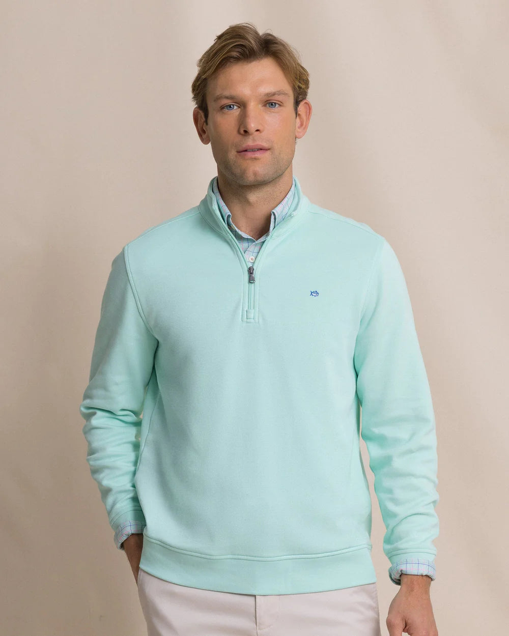 Southern Tide Sandy Cover Pique Quarter Zip- Gulf Shore