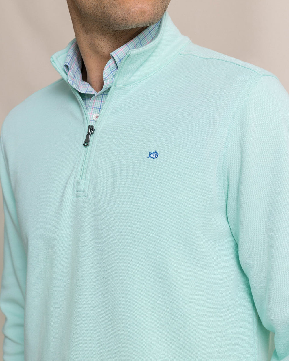 Southern Tide Sandy Cover Pique Quarter Zip- Gulf Shore