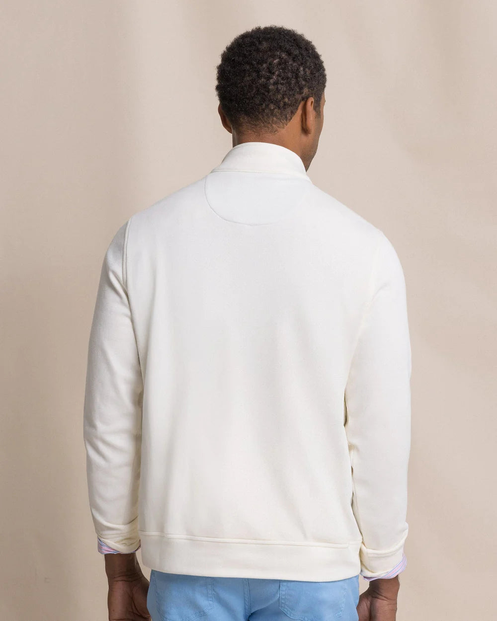 Southern Tide Sandy Cover Pique Quarter Zip- Sand White