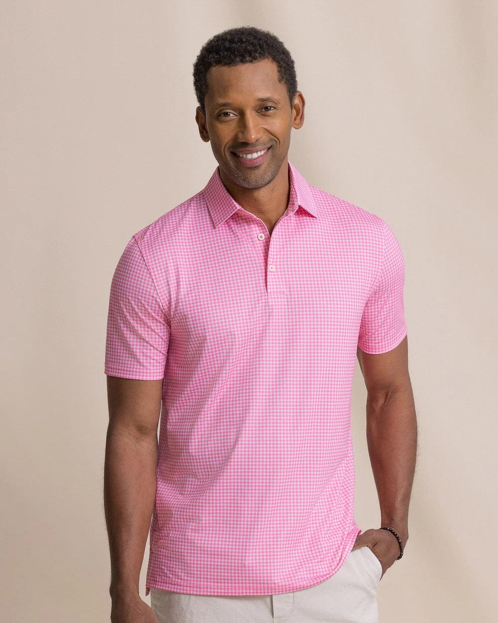 Southern Tide Driver Island View Gingham polo- Island Pink