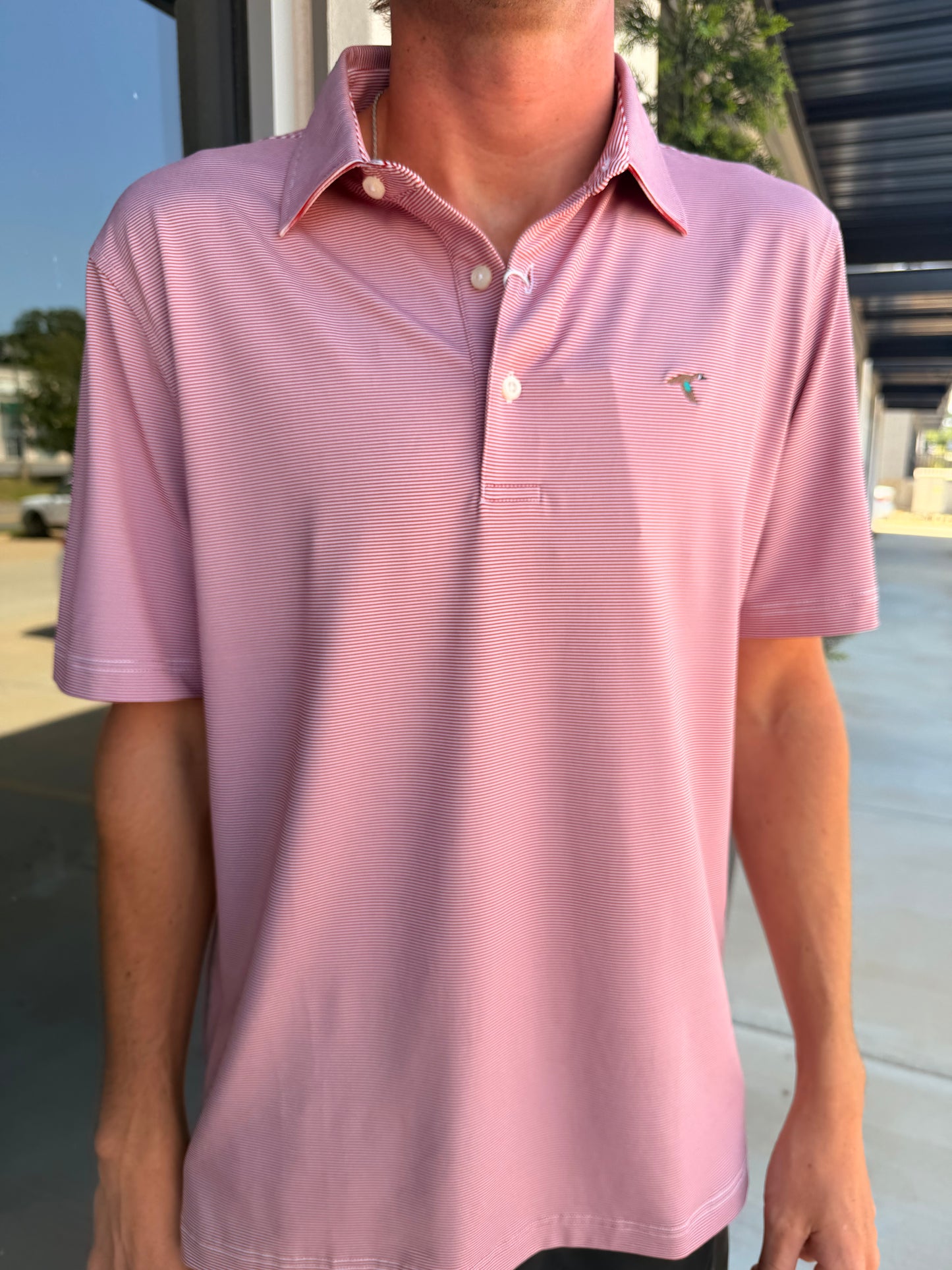 GenTeal Club Pinstripe Performance Polo- Crimson