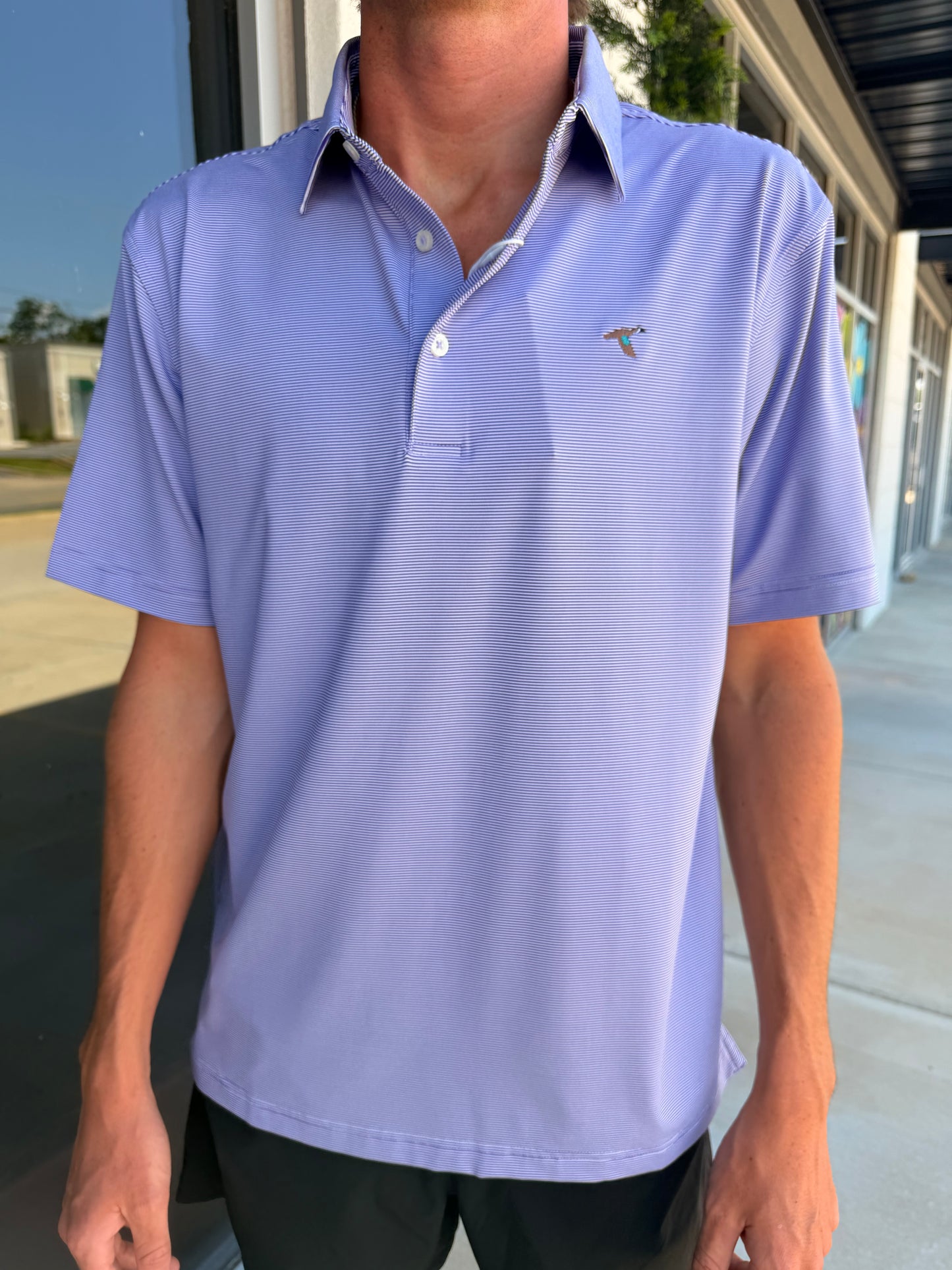 GenTeal Club Pinstripe Performance Polo- Purple