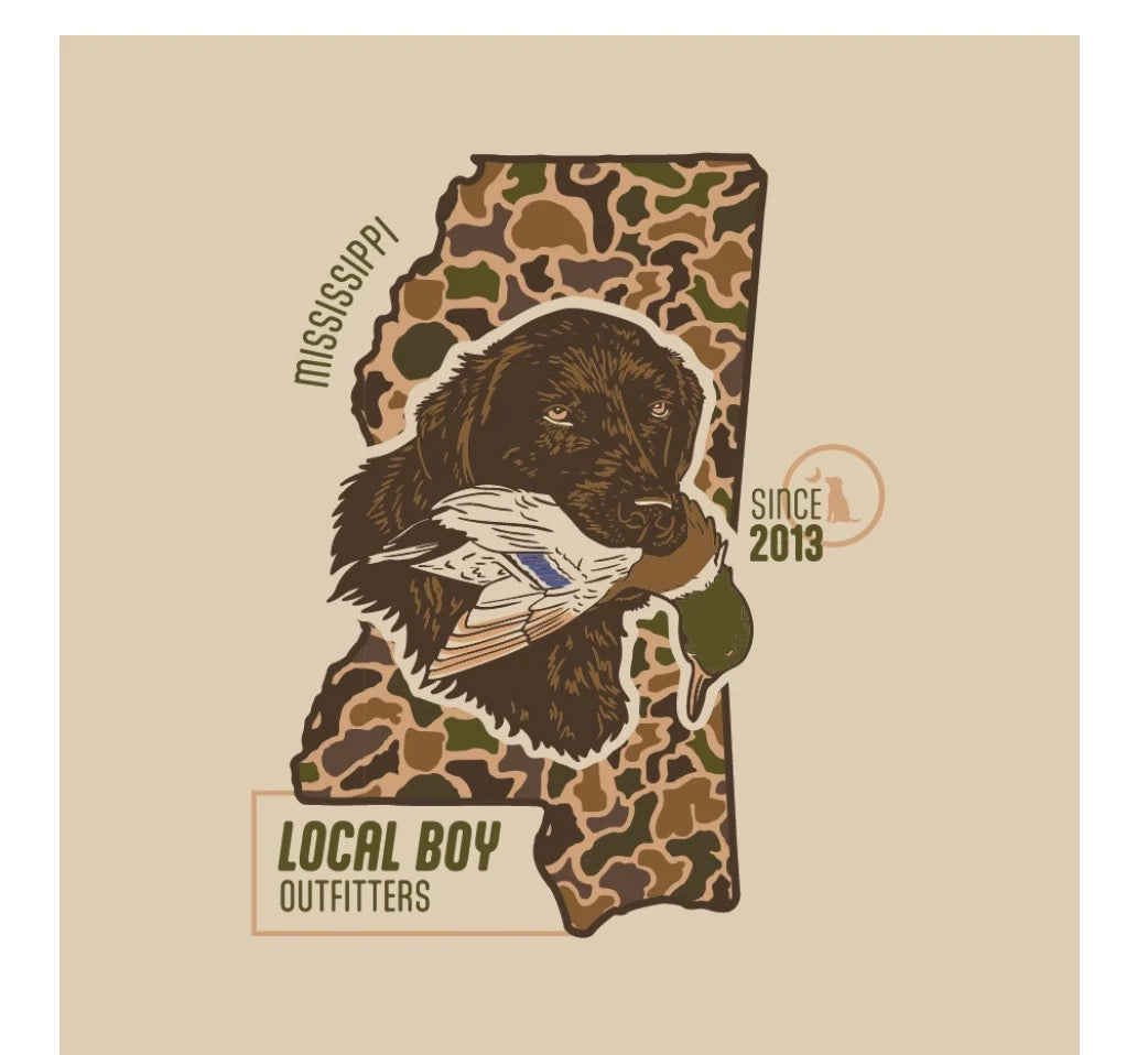 Local Boy Old School Retriever State Tee (MS)- Latte
