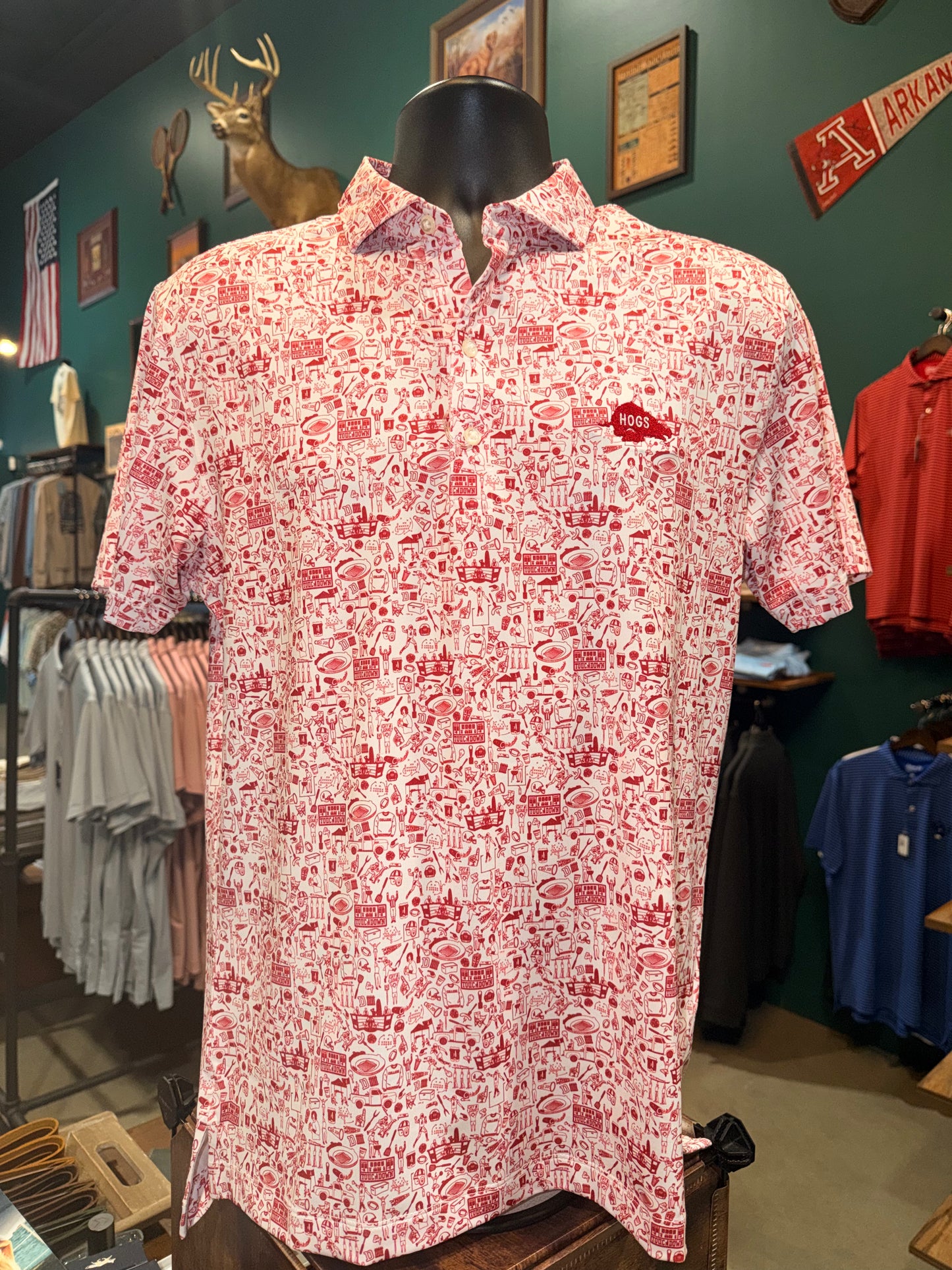 Johnnie-O Arkansas Tailgater Printed Polo (White)