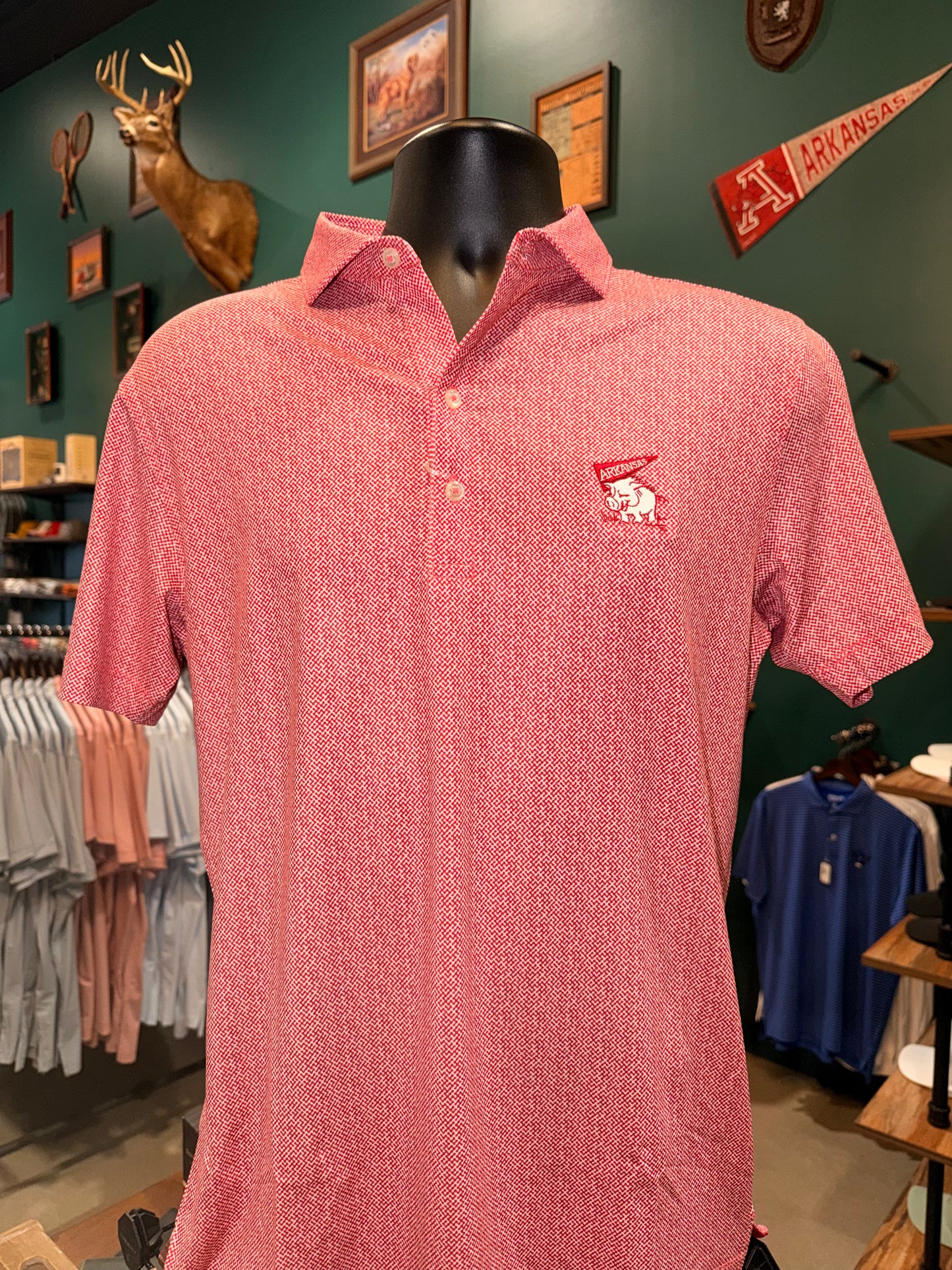 Johnnie-O Hinson Polo Arkansas “Hog w/ Flag” (Crimson)