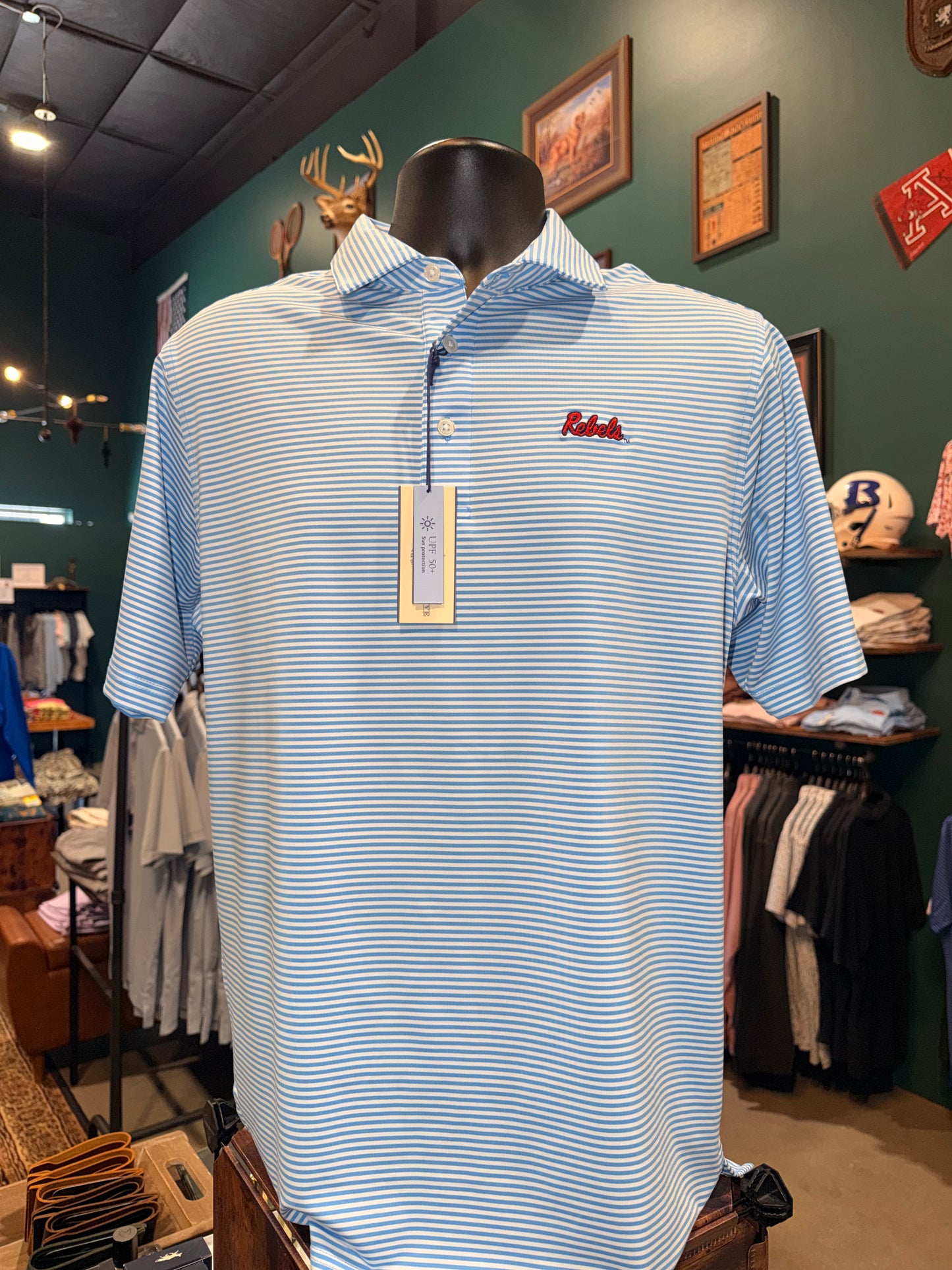 Onward Reserve Ole Miss “Rebels” Echo Stripe Performance Polo (Sky)
