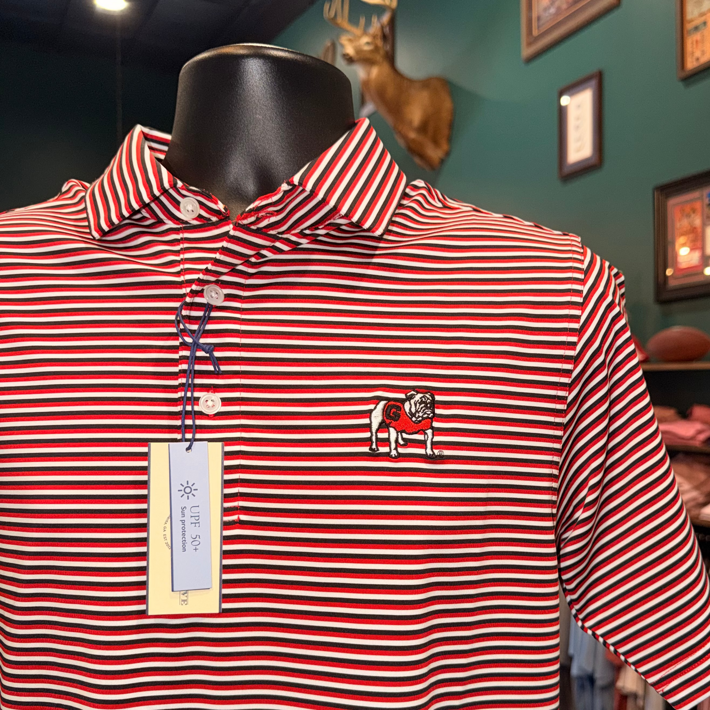 Onward Reserve Georgia “UGA Bulldog” Tri Stripe Performance Polo (Red)