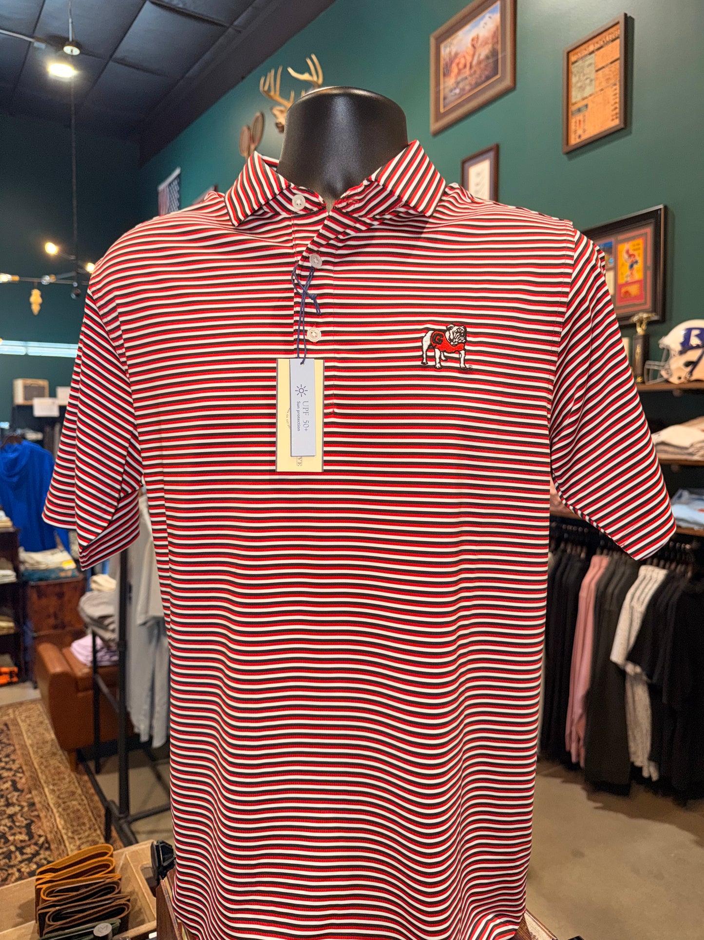 Onward Reserve Georgia “UGA Bulldog” Tri Stripe Performance Polo (Red)