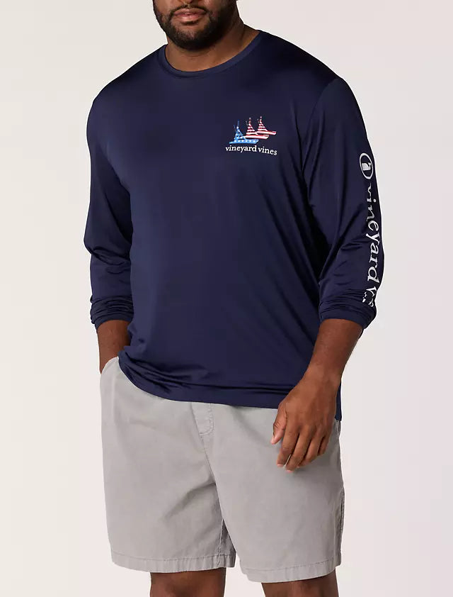 Vineyard Vines Sportfisher USA LS Harbor Tee (Nautical Navy)