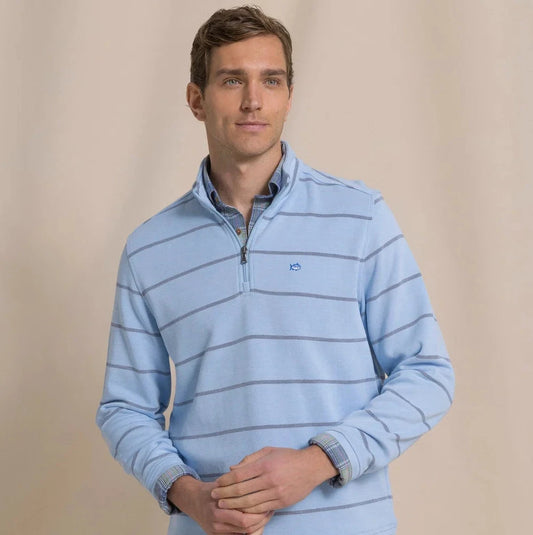 Southern Tide Sandy Cover Pique Quarter Zip- Ocean Channel