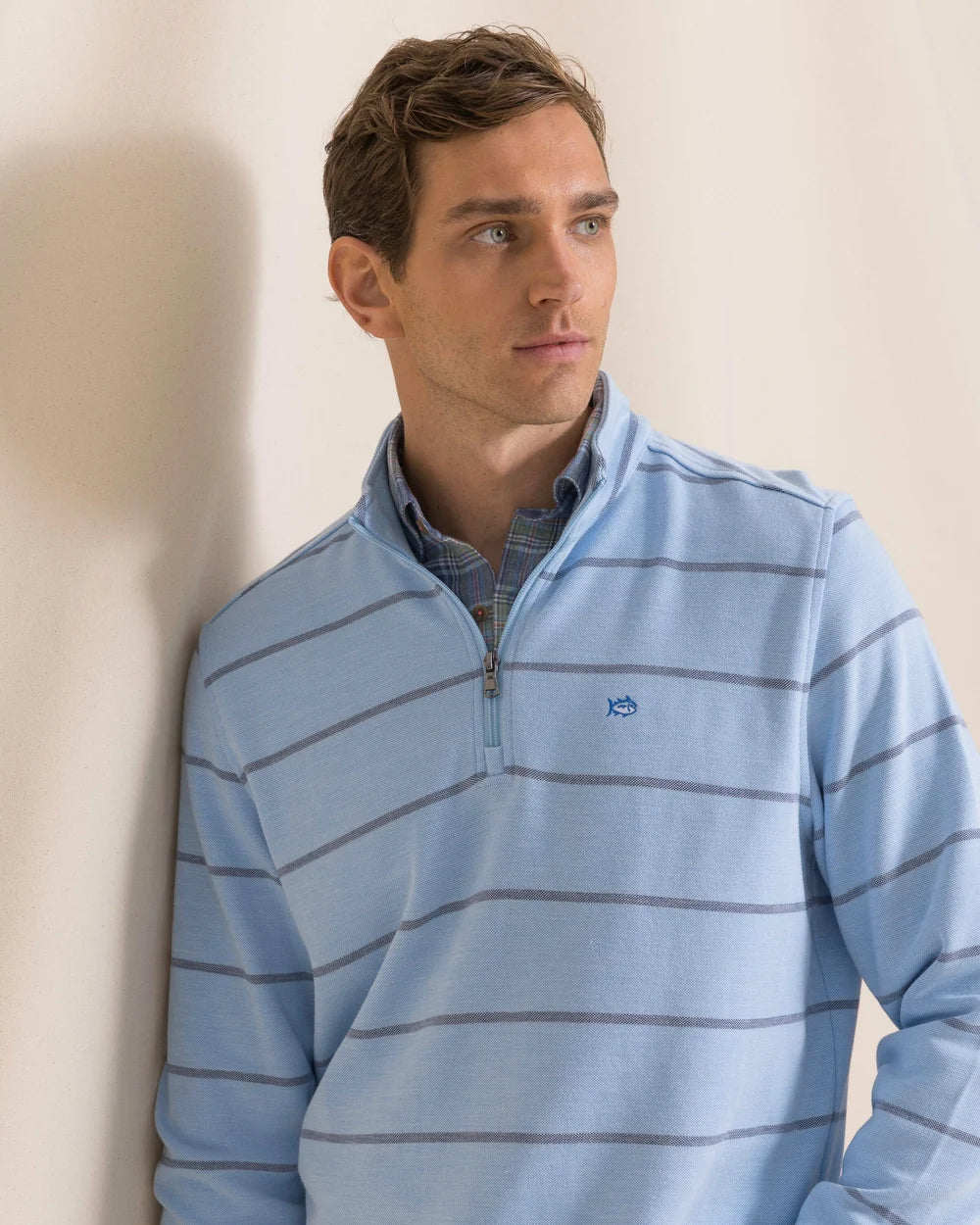 Southern Tide Sandy Cover Pique Quarter Zip- Ocean Channel