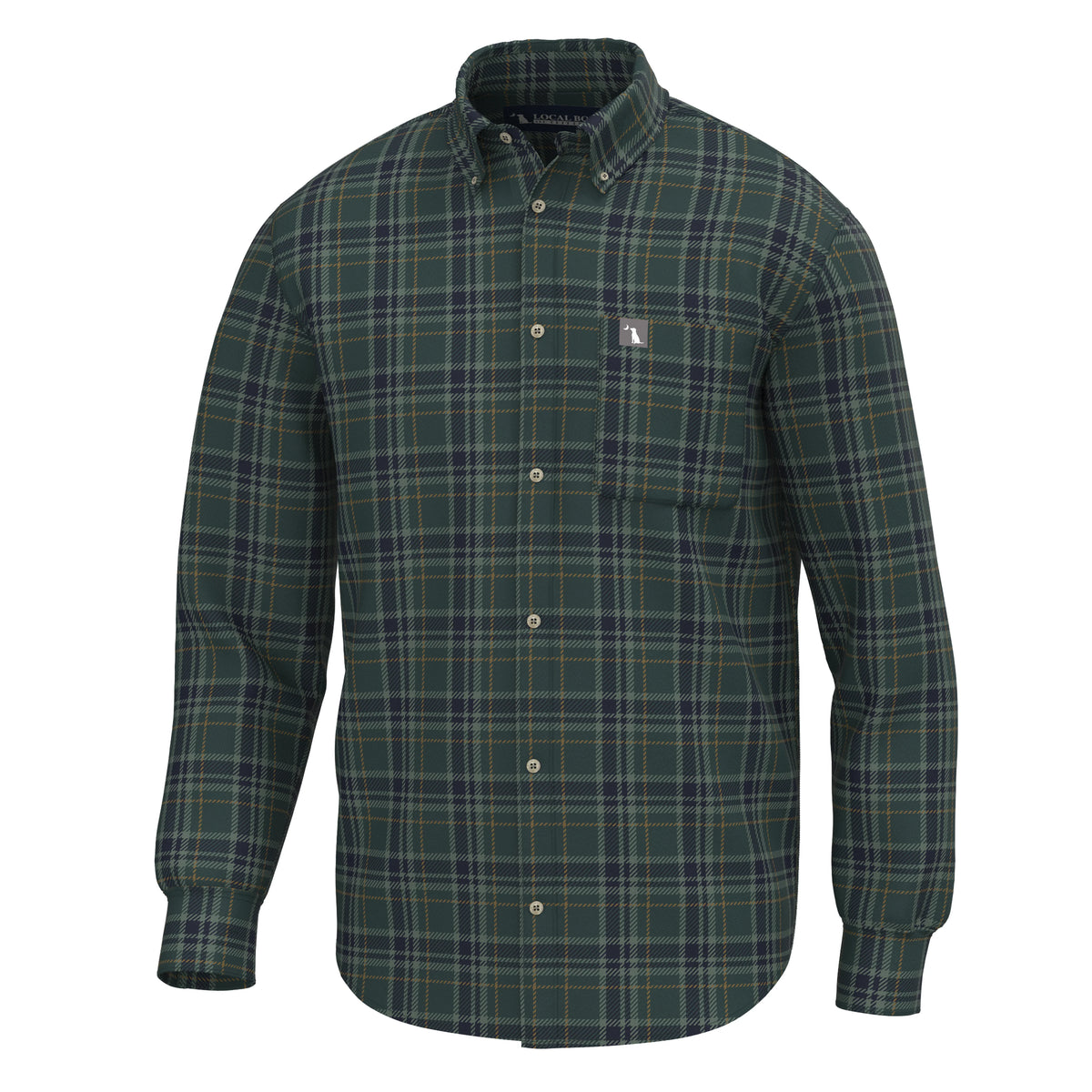 Local Boy Powers Stretch Flannel (Spruce/Navy/Copper)