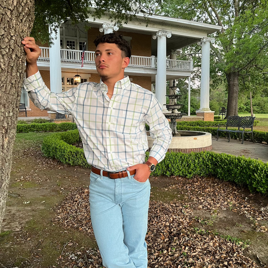 GenTeal Windowpane Cotton Sport Shirt- Placid Windowpane