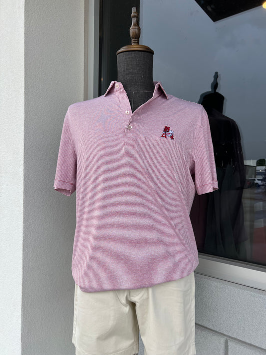 Johnnie-O Arkansas Lyndonn Striped Jersey Performance Polo - 'Hog' Leaning on 'A' Vault Logo
