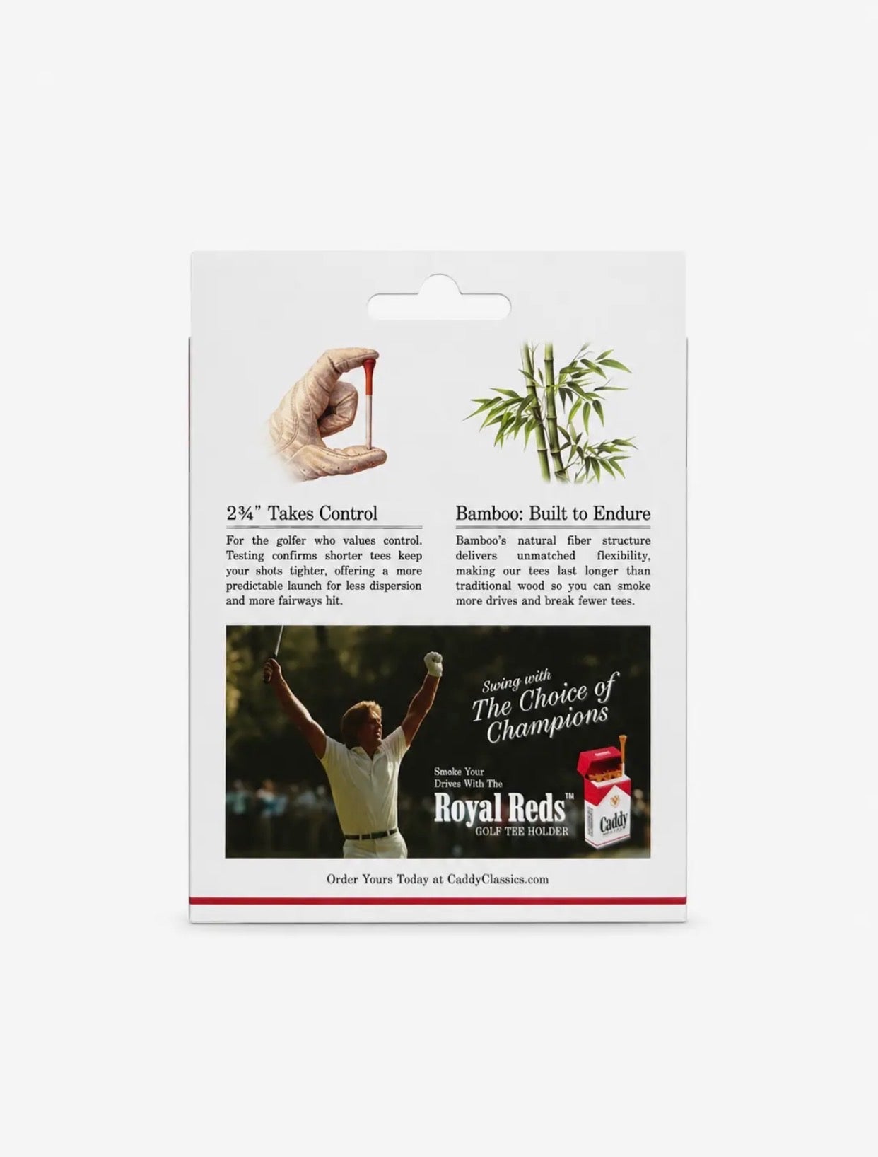 Royal Reds Tee Holder + 50 Bamboo 2¾ Inch Golf Tees