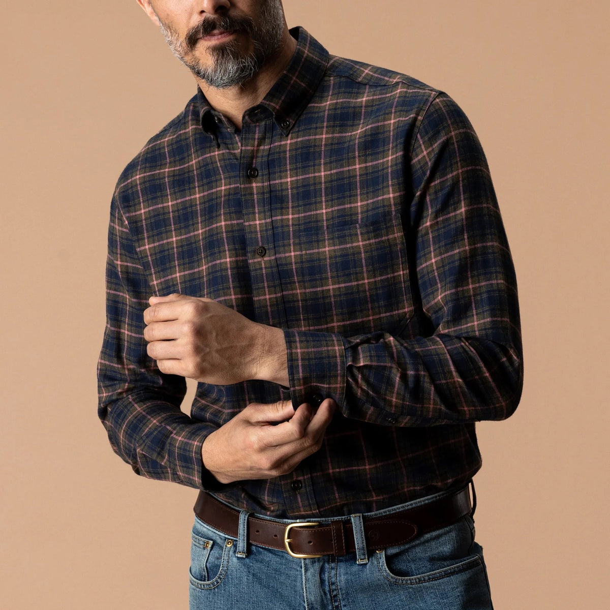 Duck Head Cotton Flannel Sport Shirt - Dark Olive Heather