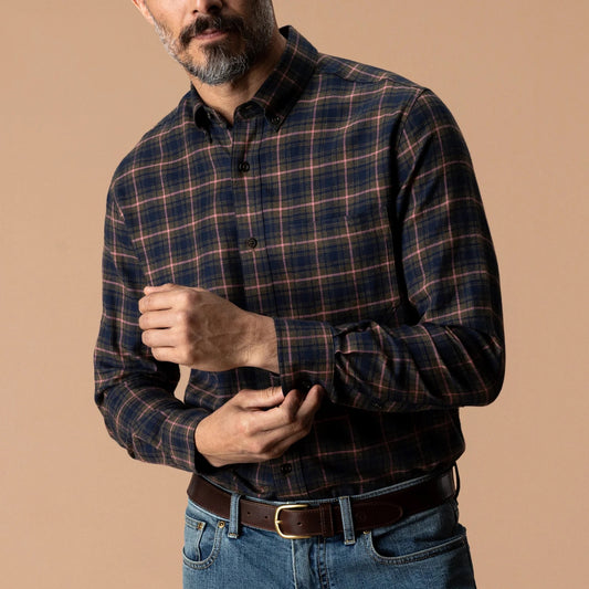 Duck Head Cotton Flannel Sport Shirt - Dark Olive Heather