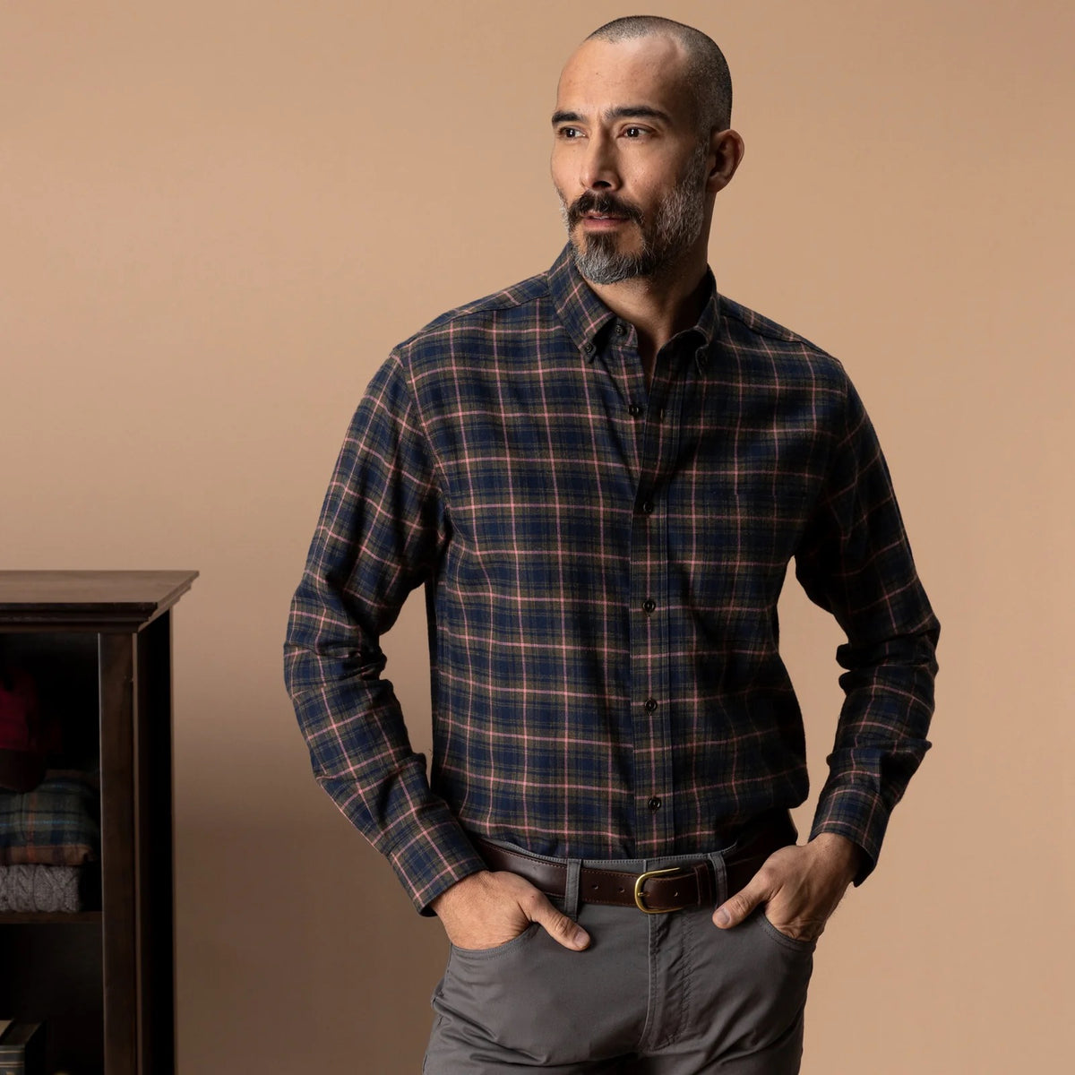 Duck Head Cotton Flannel Sport Shirt - Dark Olive Heather