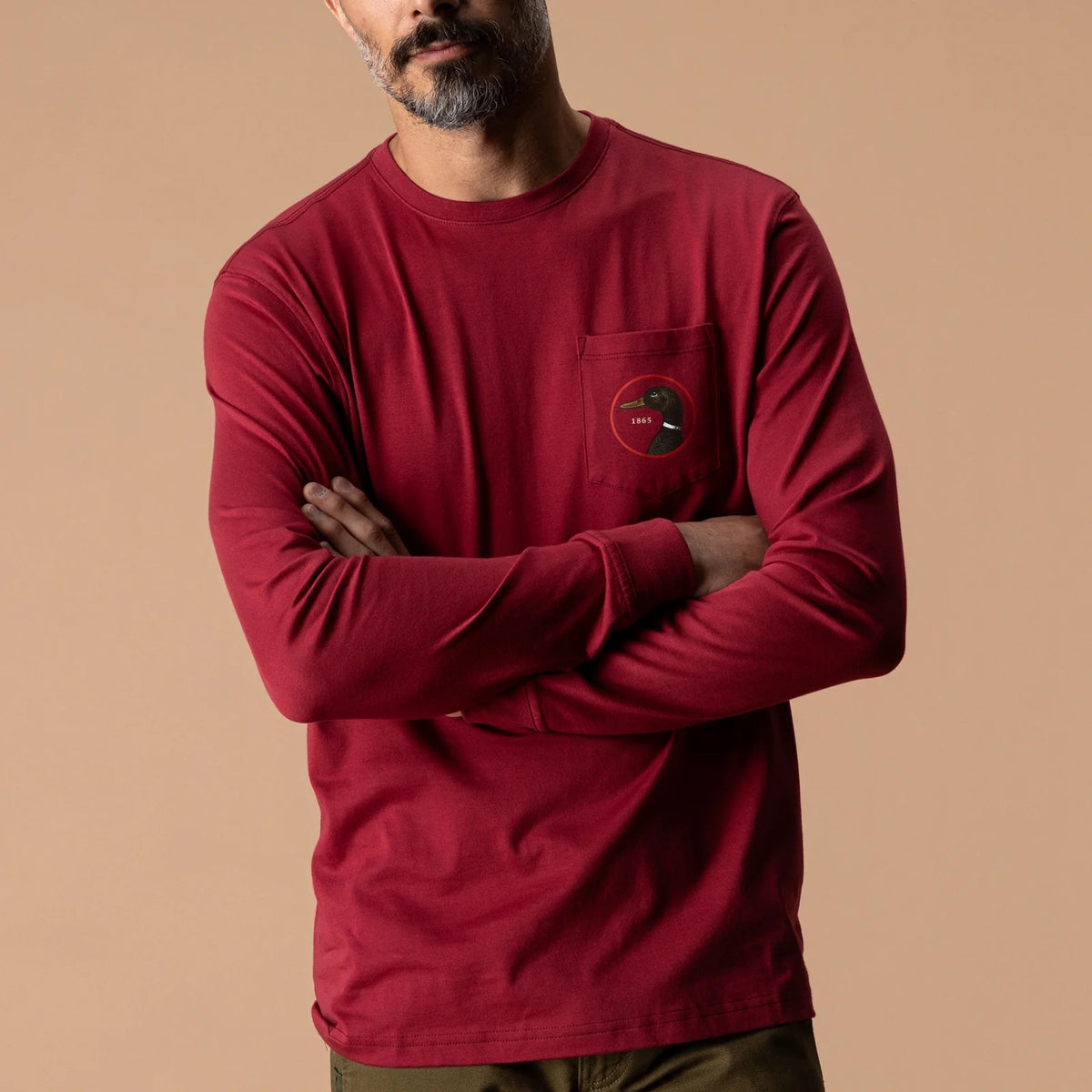 Duck Head Logo Long Sleeve T-Shirt - Deep Red