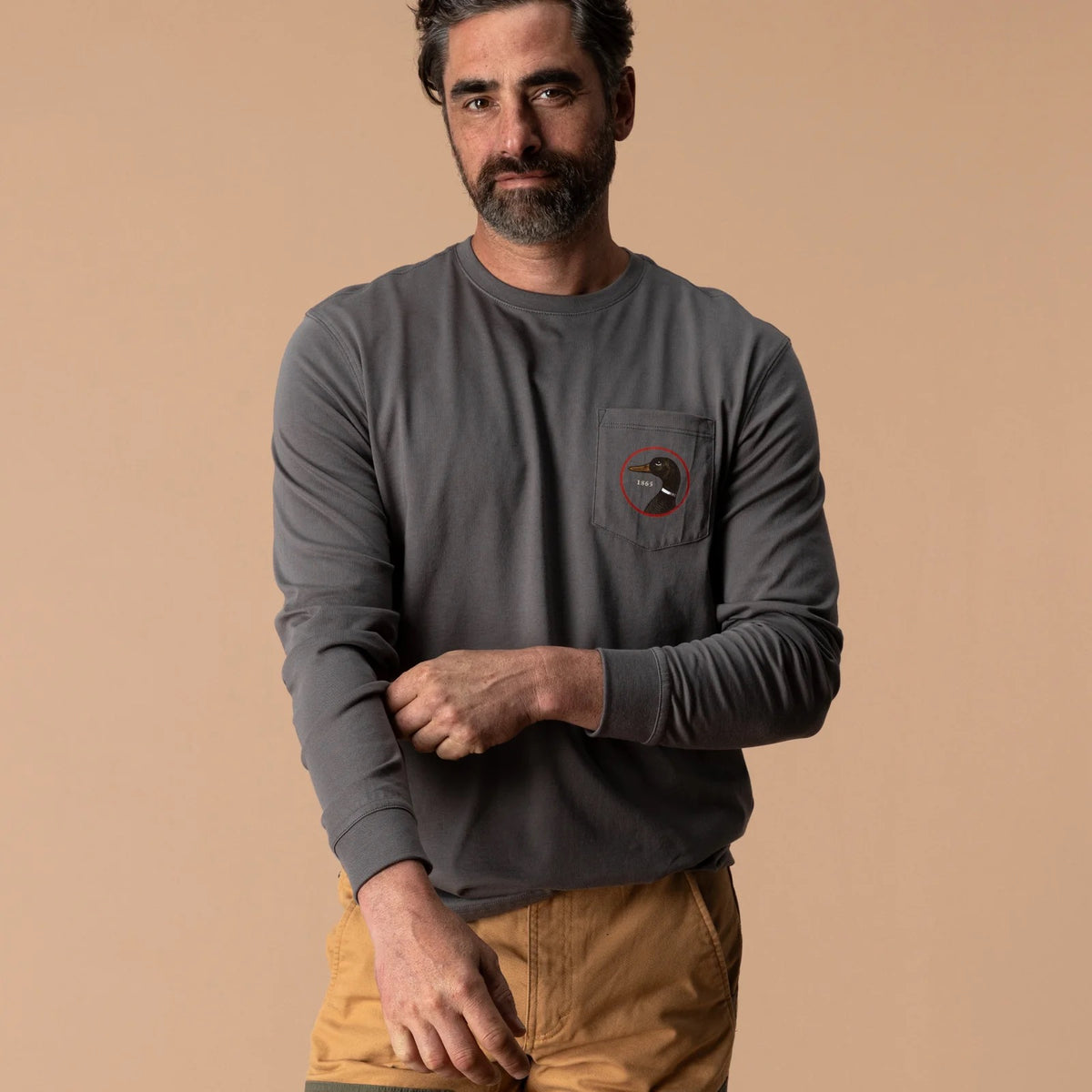 Duck Head Logo Long Sleeve T-Shirt - Fossil Gray