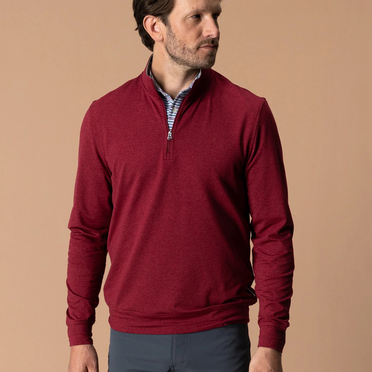Duck Head Long Drive Performance 1/4 Zip Pullover - Deep Red Heather