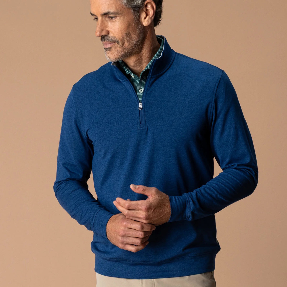 Duck Head Long Drive Performance 1/4 Zip Pullover - Navy Peony Heather