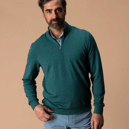 Duck Head Long Drive Performance 1/4 Zip Pullover - Midnight Teal Heather
