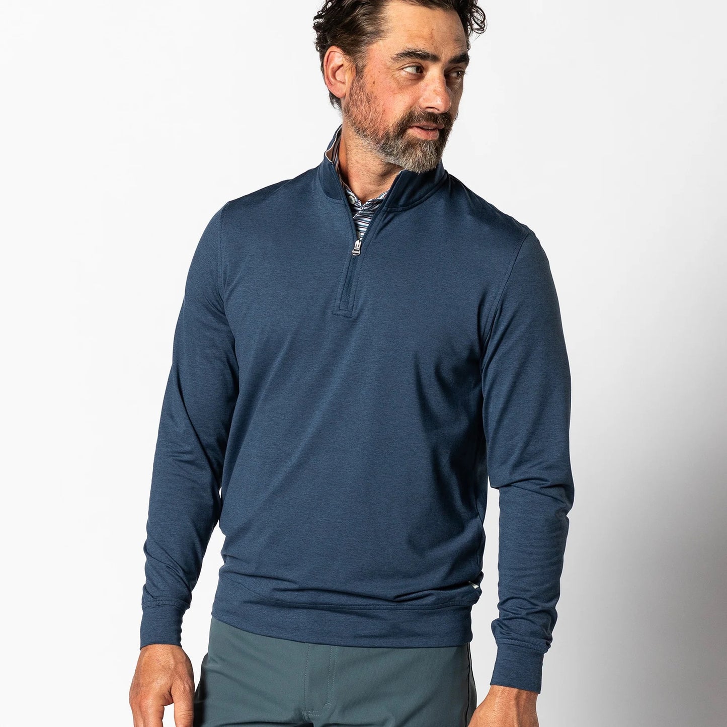Duck Head Long Drive Performance 1/4 Zip Pullover (Navy Heather)