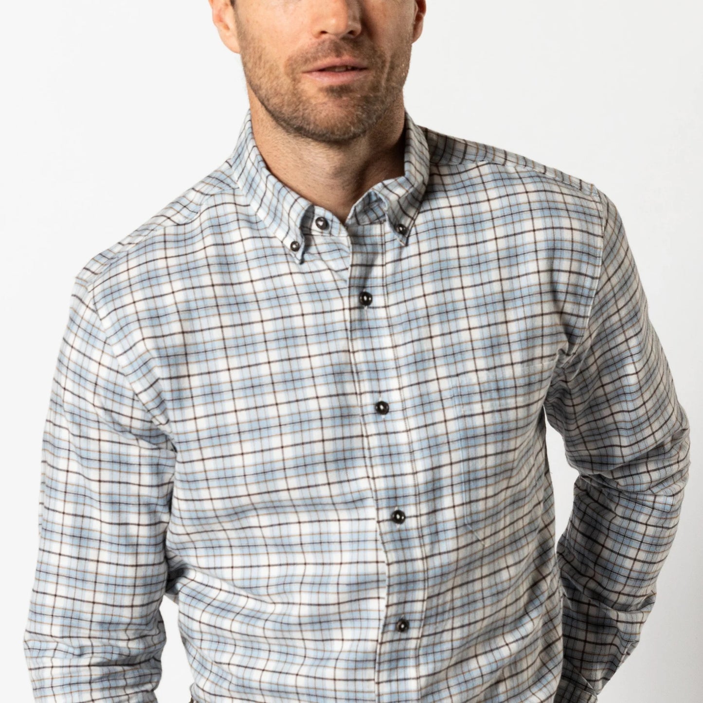 Duck Head Cotton Flannel Sport Shirt- Layne Plaid (Glacier Blue)