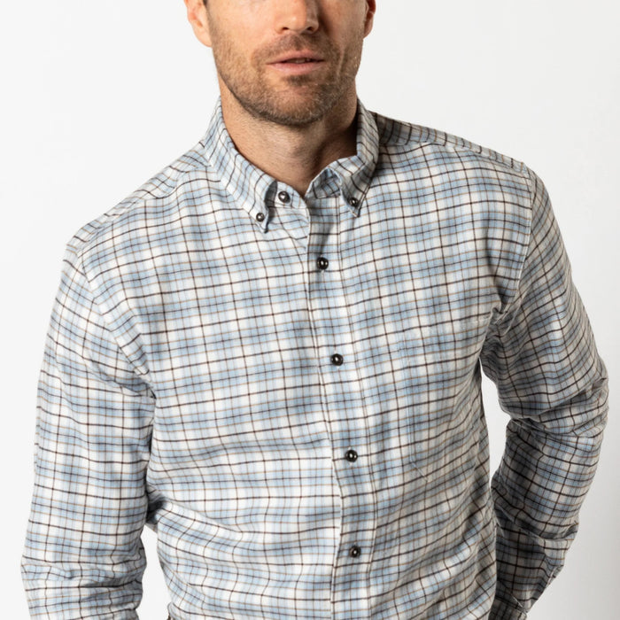 Duck Head Cotton Flannel Sport Shirt- Layne Plaid (Glacier Blue)