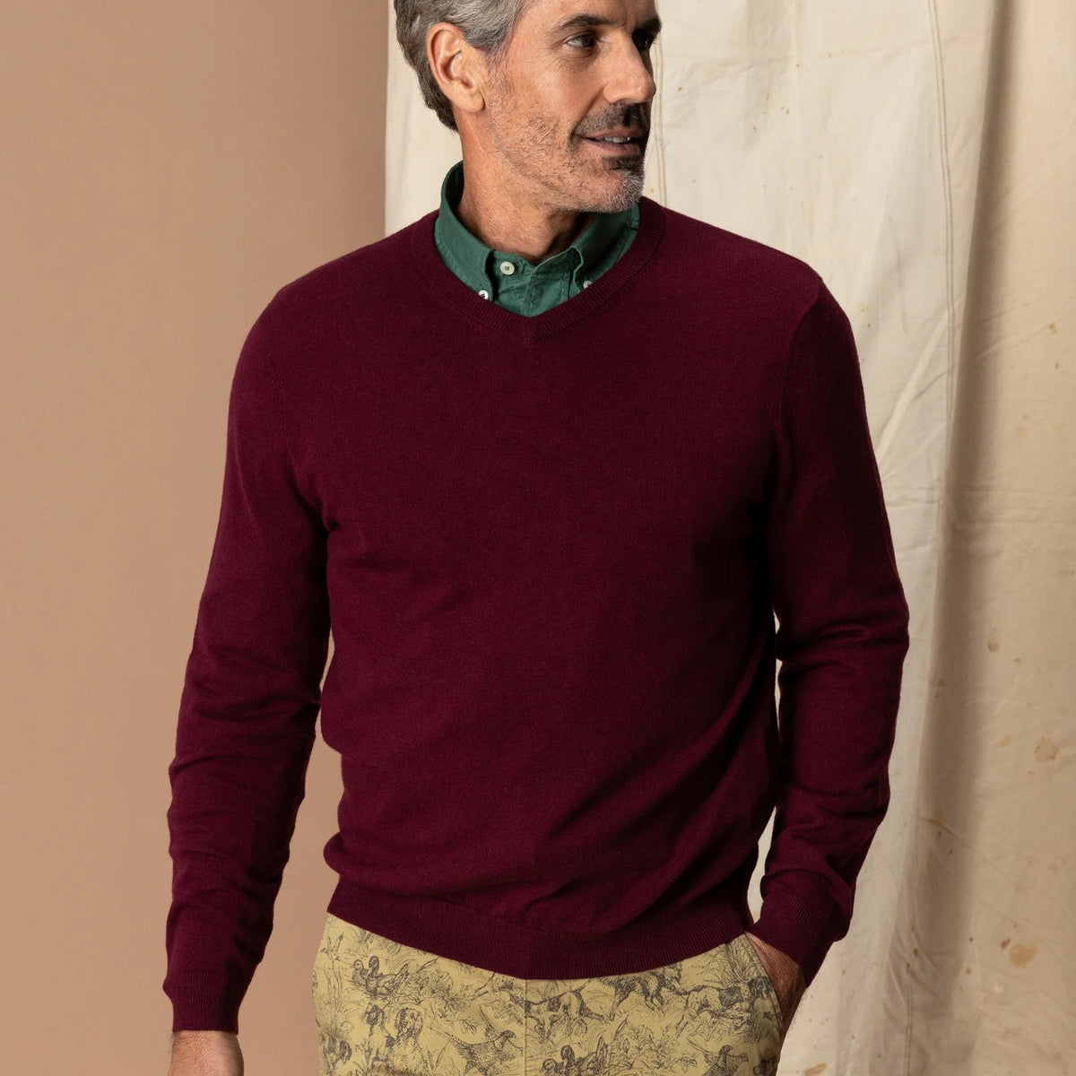 Duck Head Buckley Merino V-Neck Sweater - Burgundy Heather