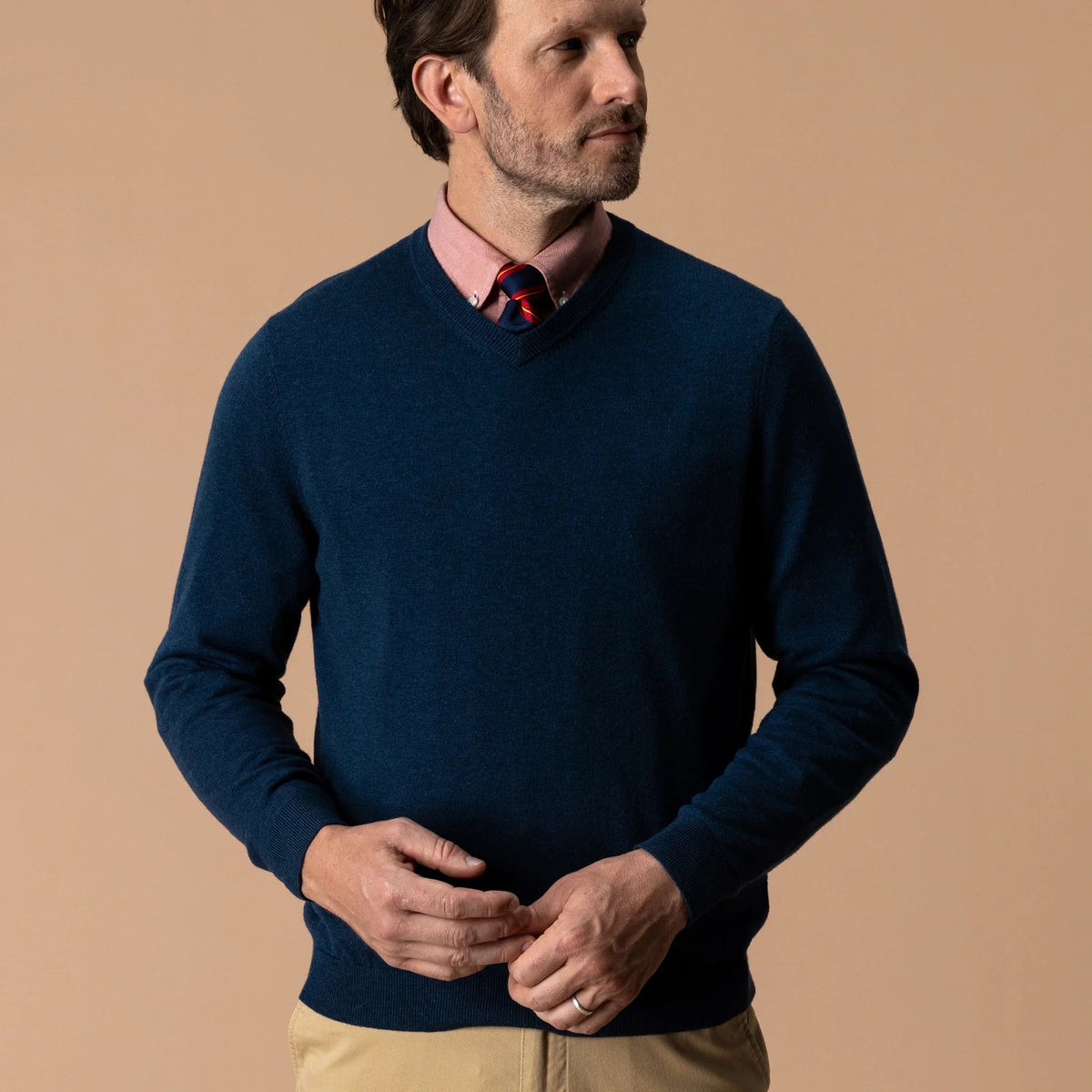 Duck Head Buckley Merino V-Neck Sweater - Navy Peony Heather