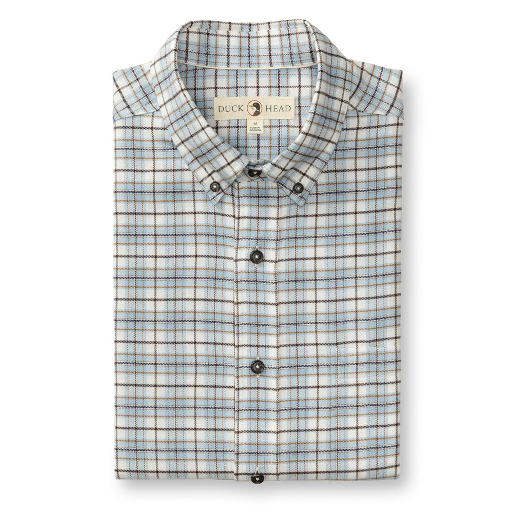 Duck Head Cotton Flannel Sport Shirt- Layne Plaid (Glacier Blue)