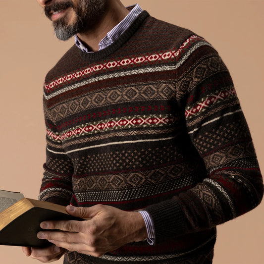 Duck Head Birch Fair Isle Merino Crewneck Sweater - Espresso Brown