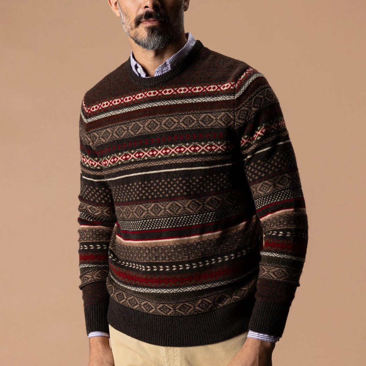 Duck Head Birch Fair Isle Merino Crewneck Sweater - Espresso Brown